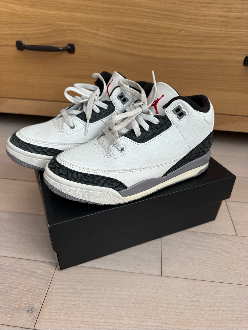 Jordan White Black Grey Sneakers with Red Jumpman